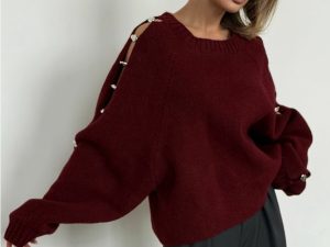 Свитер с серебряными бусинами Сливочный 26456В_44