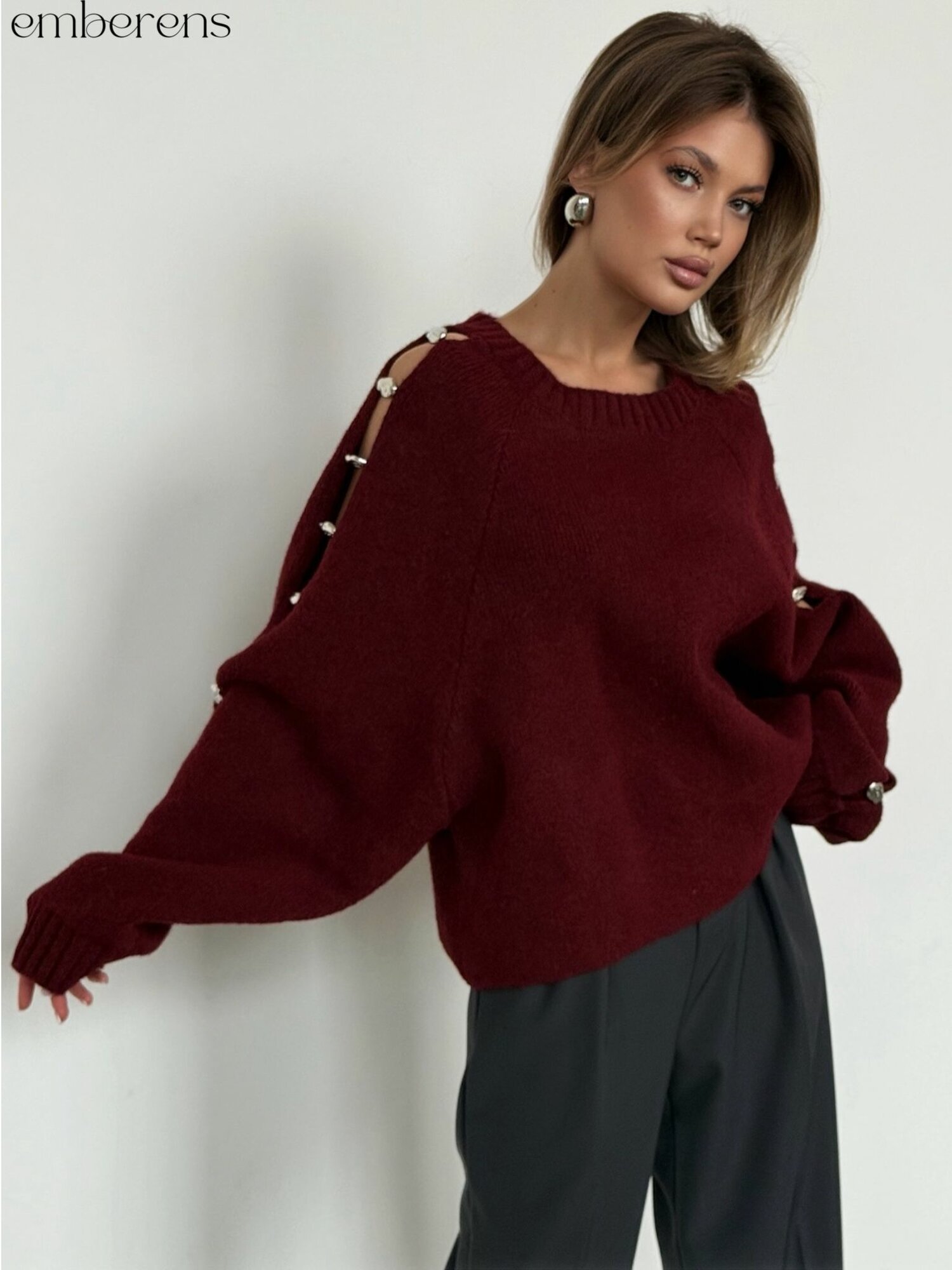 Свитер с серебряными бусинами Сливочный 26456В_44 Свитер с серебряными бусинами Сливочный 26456В_44