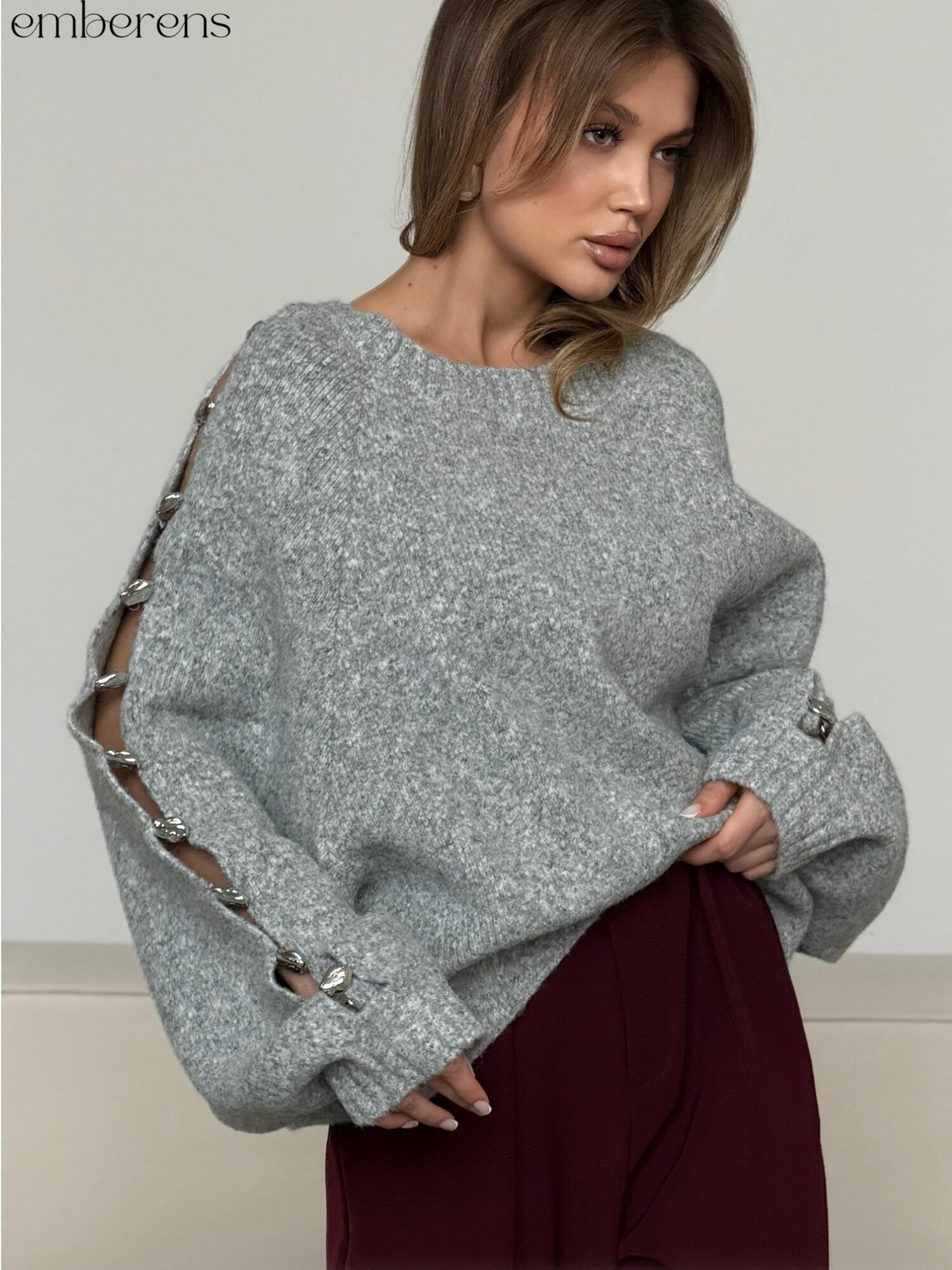 Свитер с серебряными бусинами Сливочный 26456В_44 Свитер с серебряными бусинами Сливочный 26456В_44