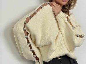 Свитер с серебряными бусинами Сливочный 26456В_44