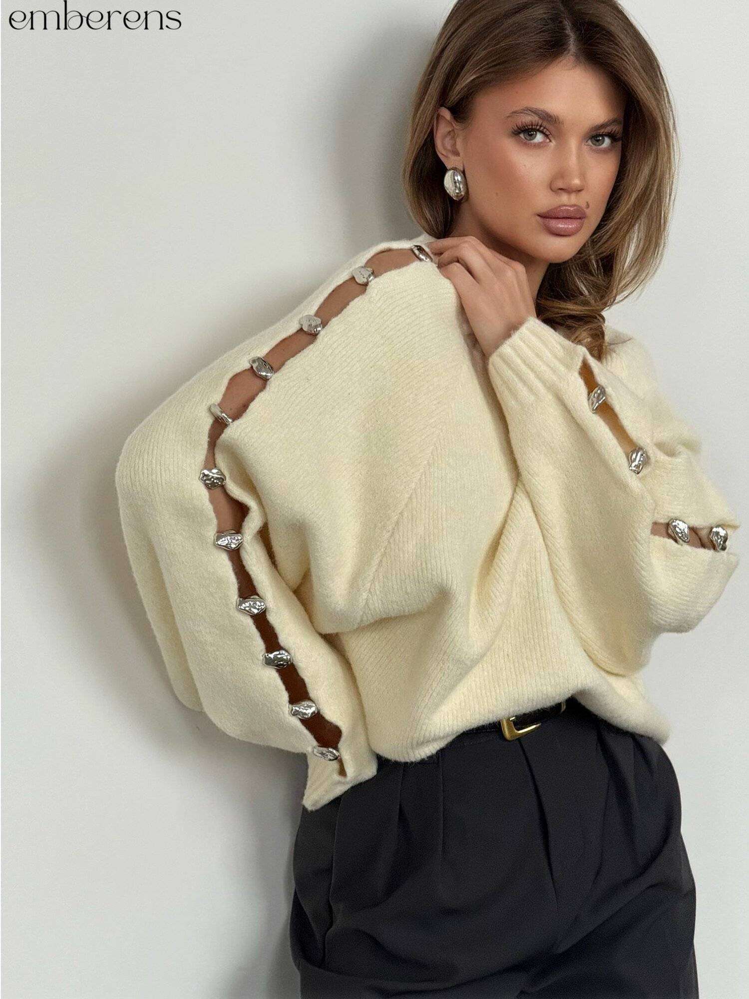 Свитер с серебряными бусинами Сливочный 26456В_44