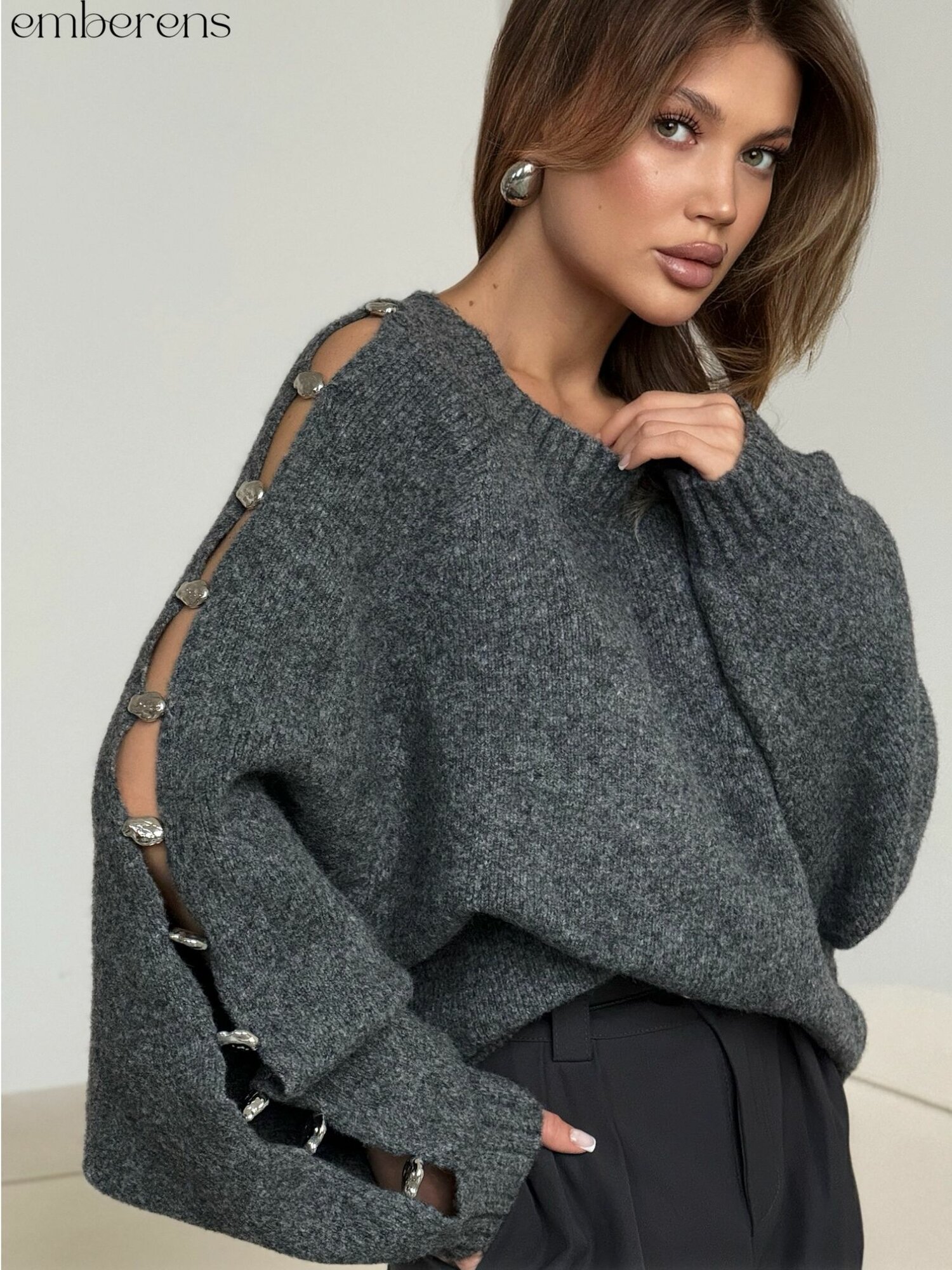 Свитер с серебряными бусинами Сливочный 26456В_44 Свитер с серебряными бусинами Сливочный 26456В_44